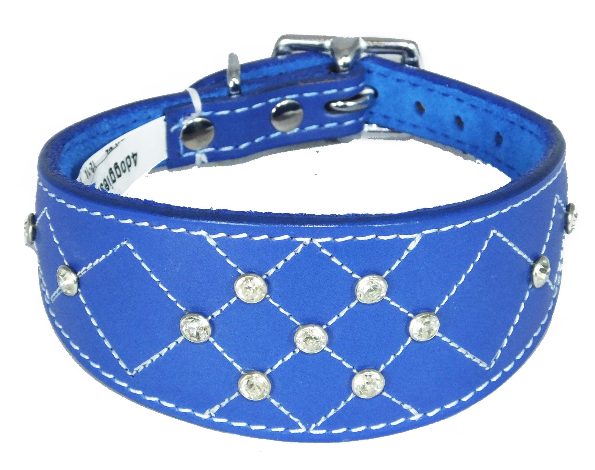 Leather Whippet Collar Greyhound Collar Padded Diamante Cross Stitch Design 